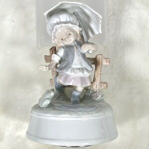 Vintage Otagiri "Singing in the Rain" Musical Little Girl Figurine Music Box